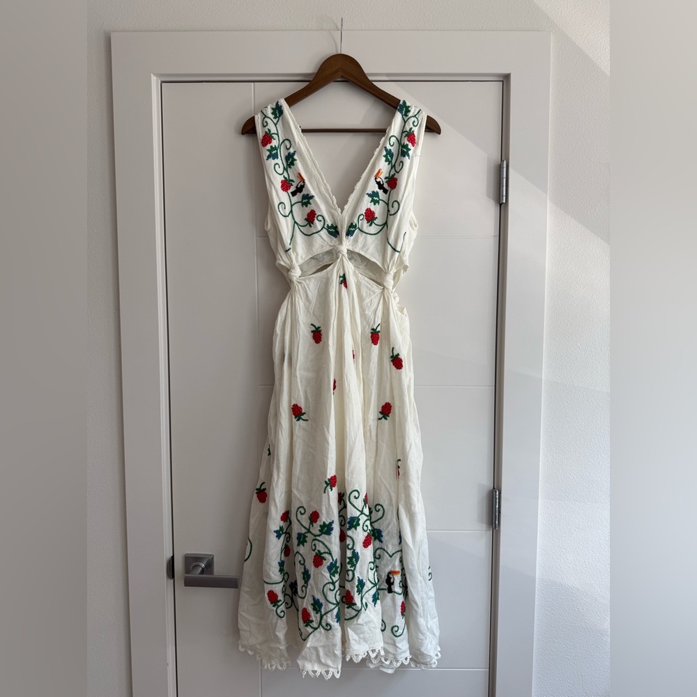 FARM Rio White Backless Sundress with V-Neck for Wedding Guest